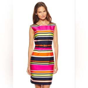 Tahari Pink Orange Striped Sheath Dress Dress Size 10